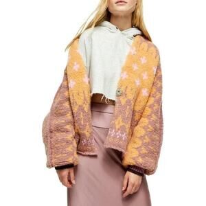 Free People Winter Wonderland Cardigan Sweater Rose Pink Large